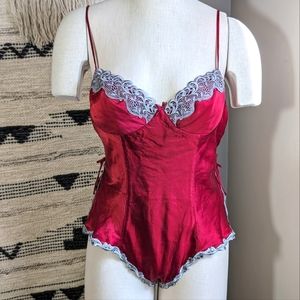 Vintage Victoria's Secret Silk Teddy Medium sexy red lace bodysuit